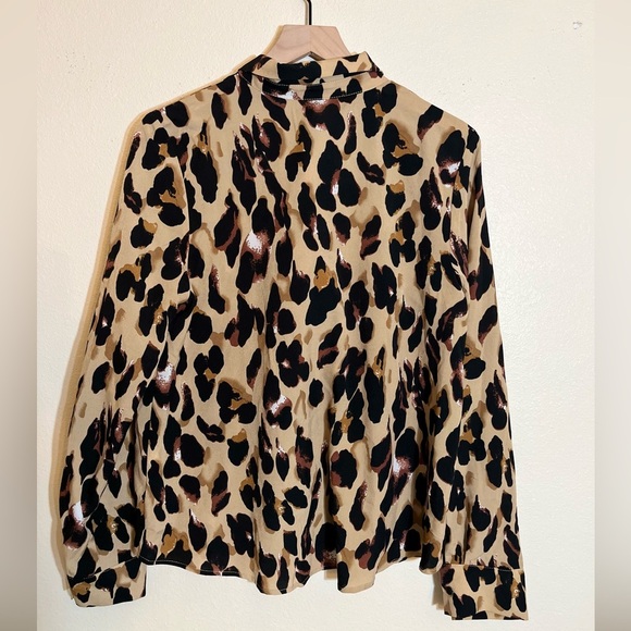 NWT Grey Lab Long-Sleeved Blouse - Women's Large Tan Black Brown - Leopard Print - Picture 8 of 12